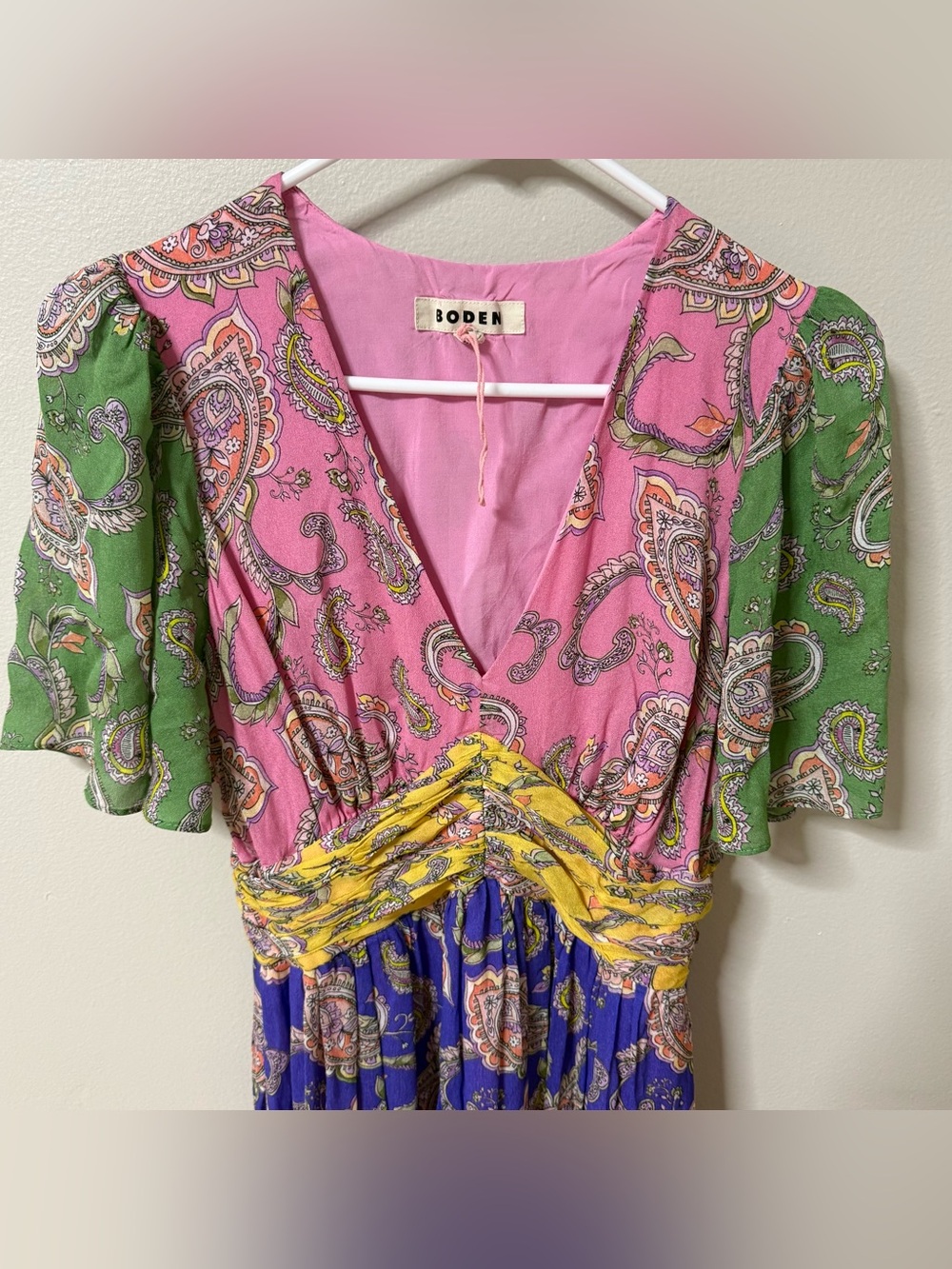 Boden Multicolor Paisley V-Neck Maxi Dress - Pink, Green, Blue, Yellow 8 pockets - Picture 2 of 10